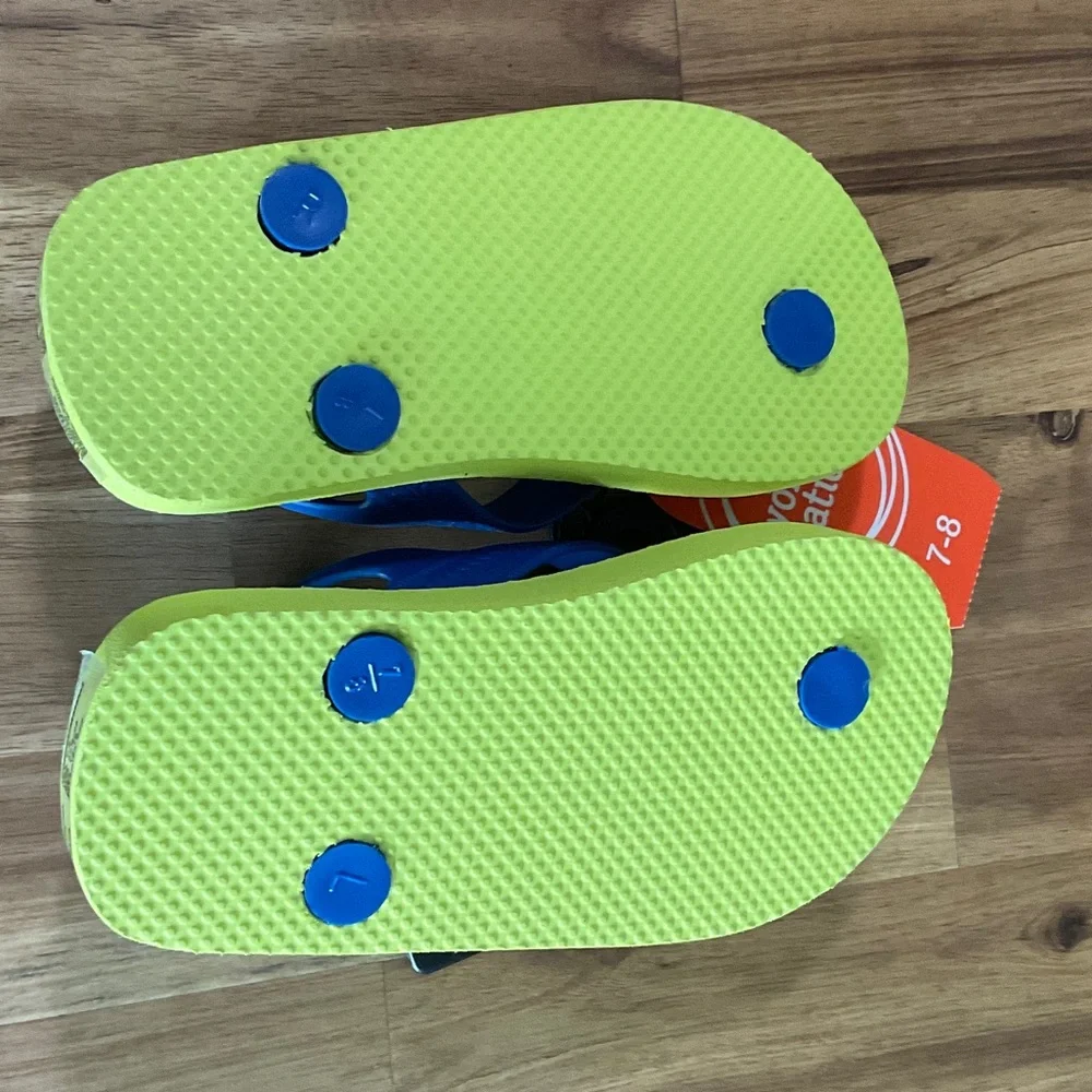 wonder nation Blue Strap Flip Flops with Green Shark Print